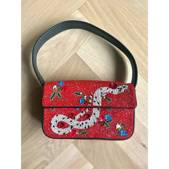 STAUD Handbags - Staud Red Beaded Snake Tommy Shoulder Bag